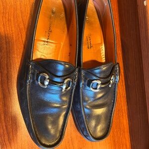 Santoni Black Leather Bit Loafers
